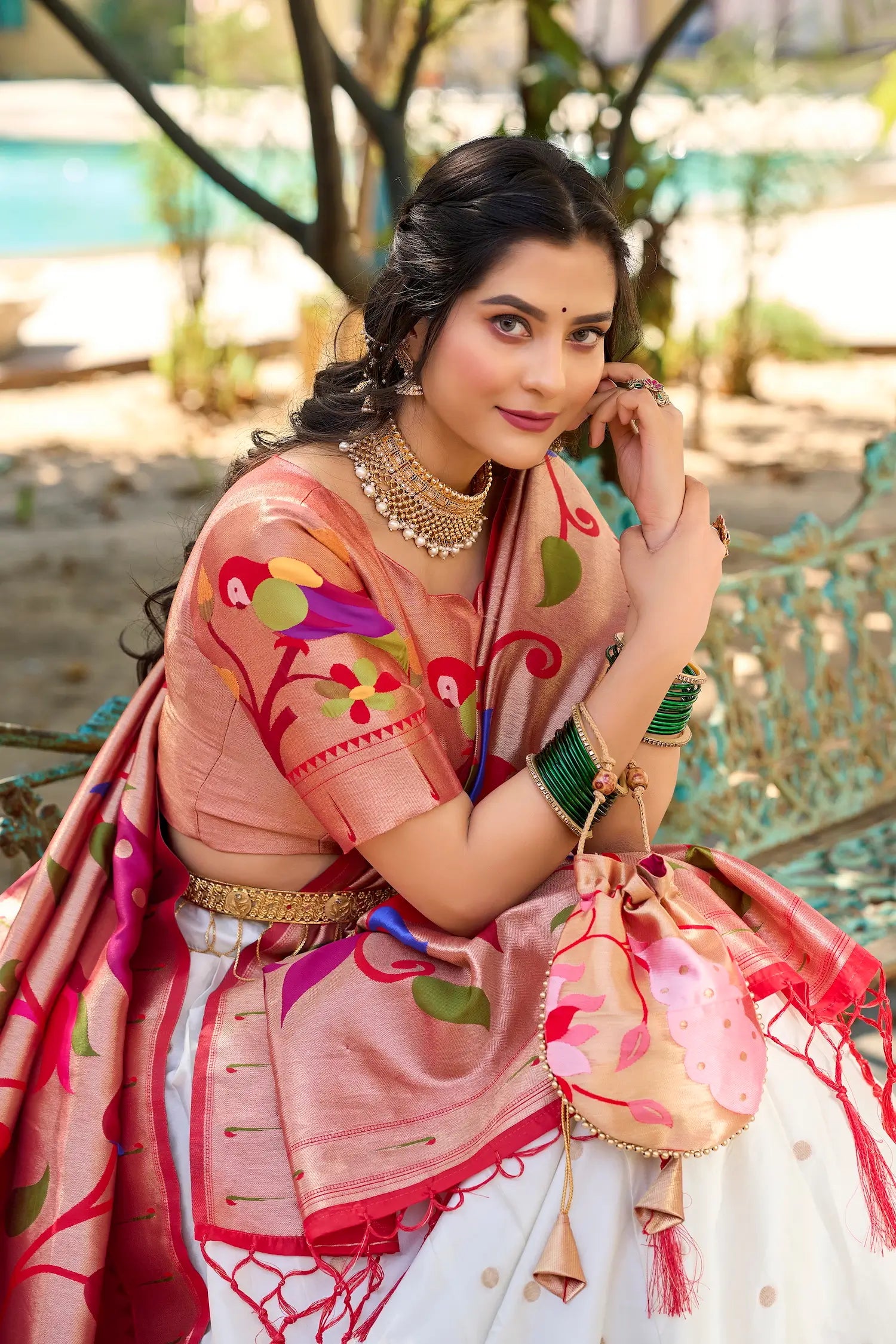 White Jacquard Silk Lehenga Choli With Zari Weaving Work