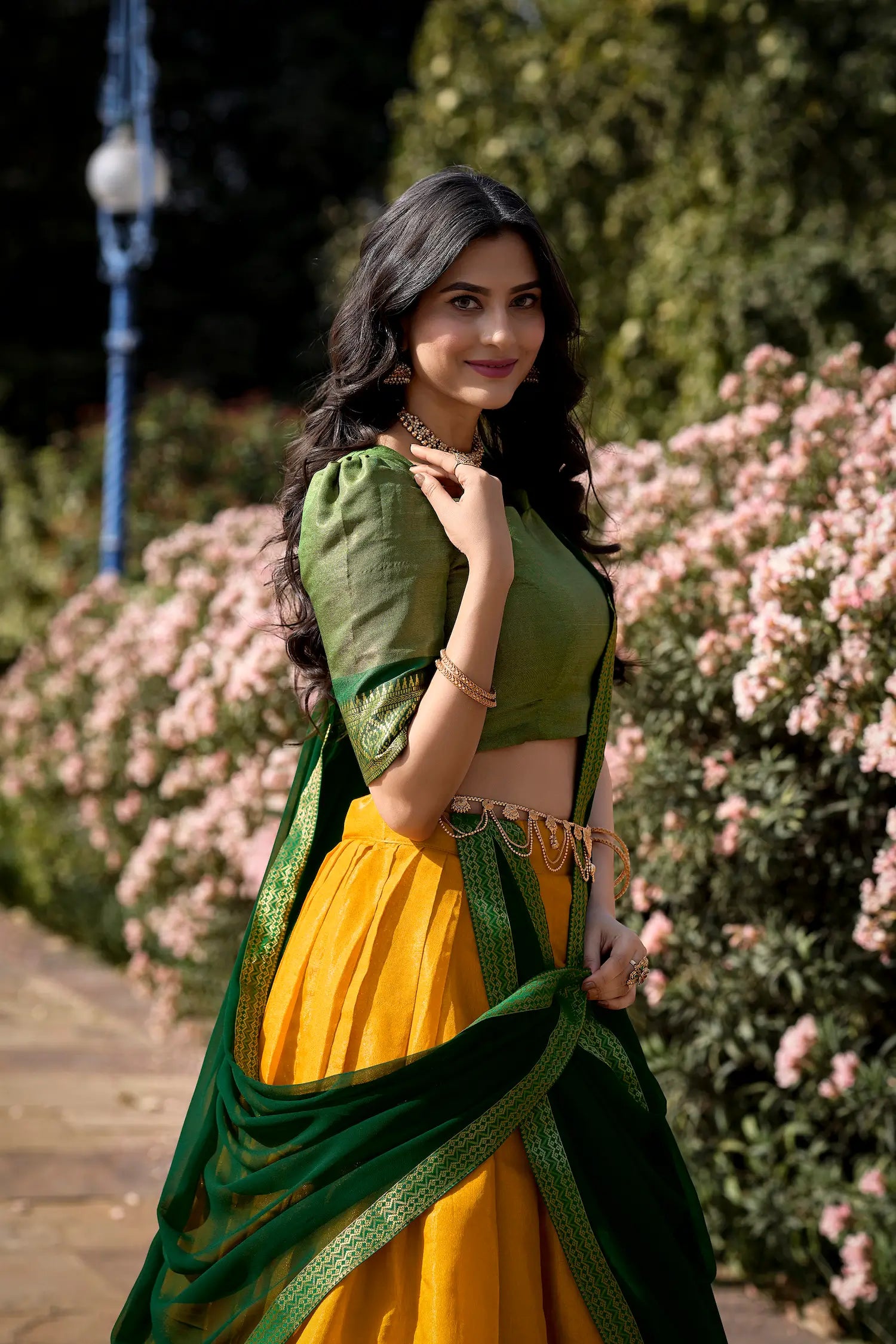 Yellow Kanchipuram Zari Weaving Work Lehenga Choli