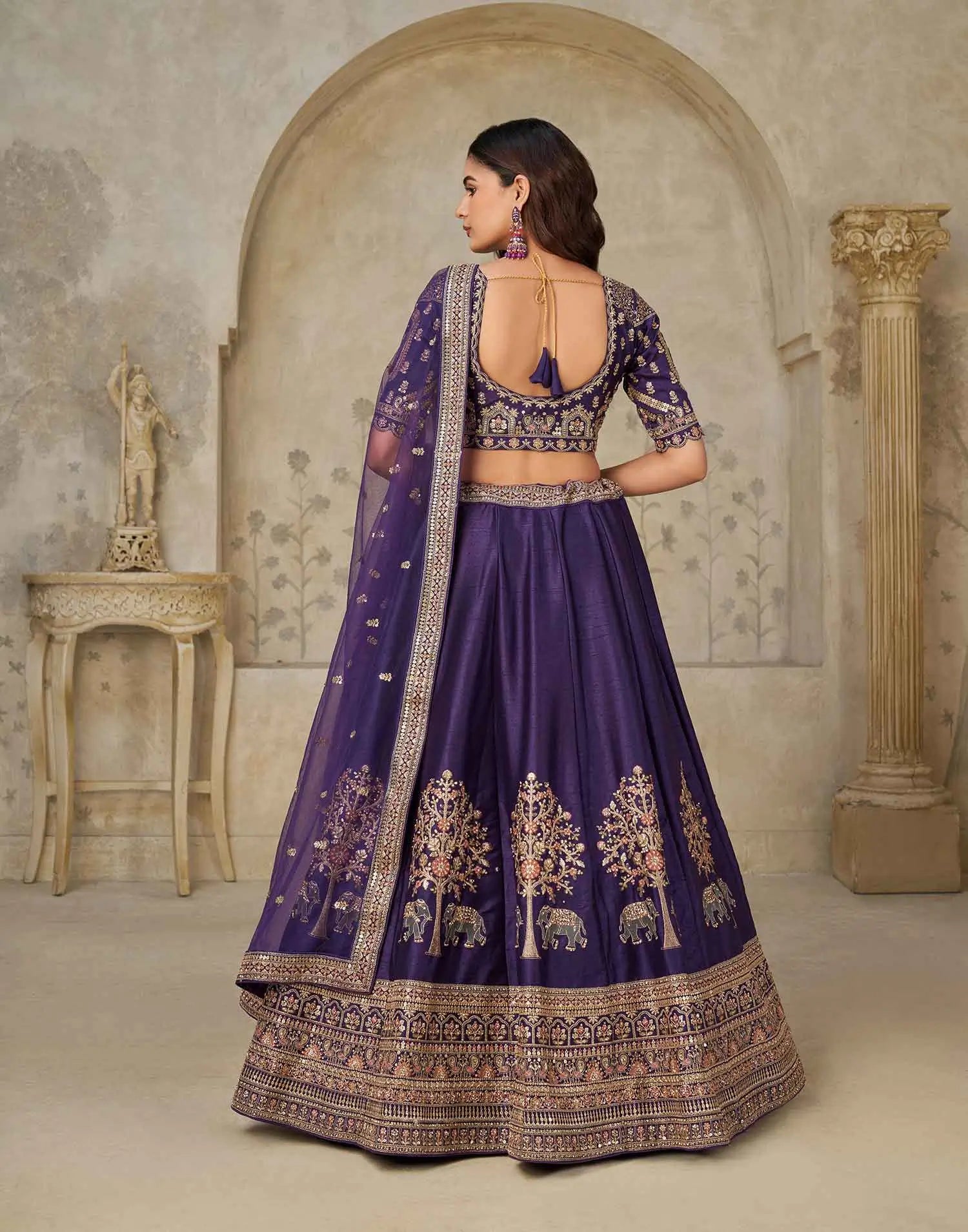 Royal Purple Wedding Lehenga with Elephant Motifs - qivii
