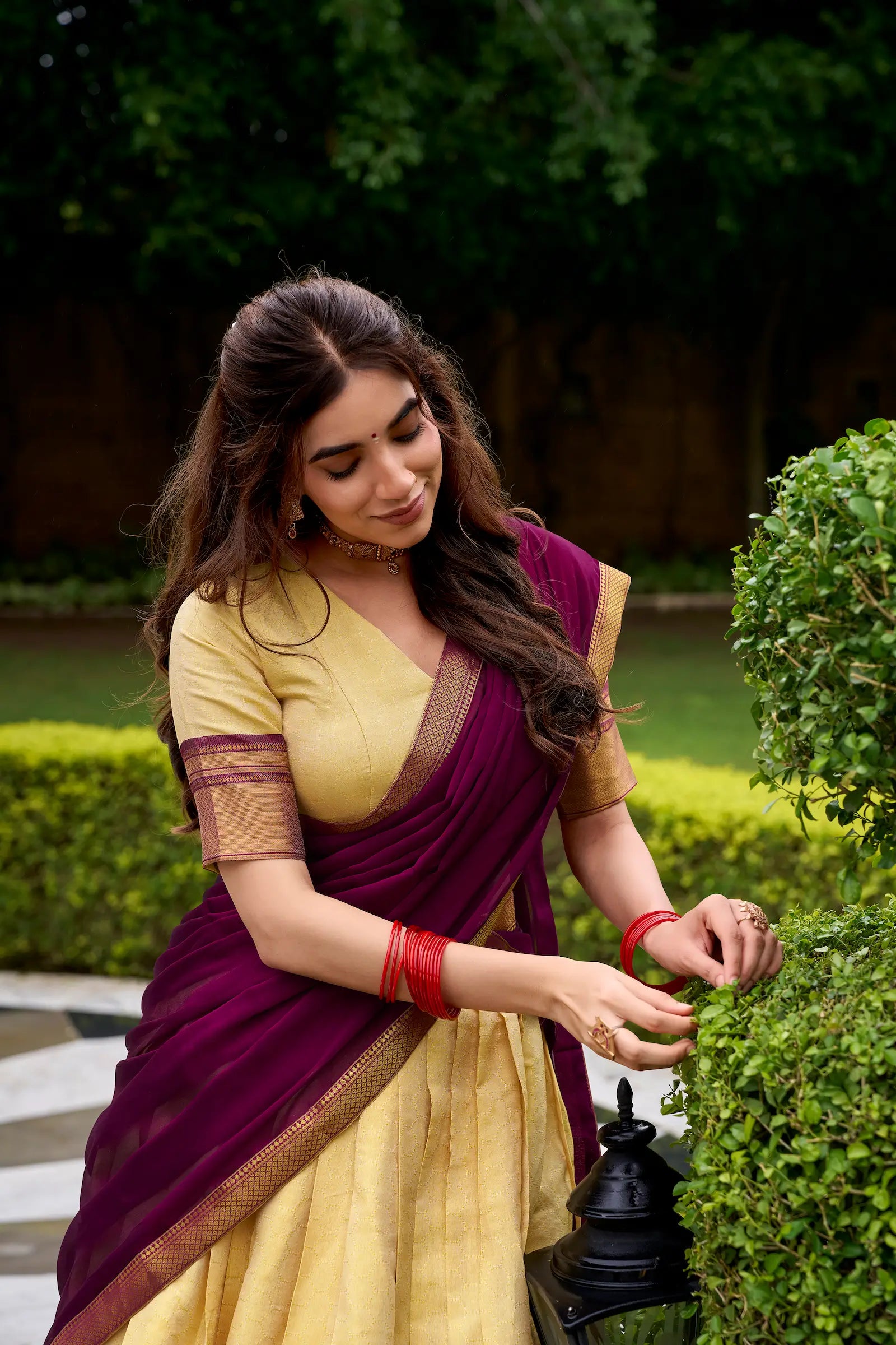 Beige-Wine Zari Weaving Kanchipuram Lehenga Choli