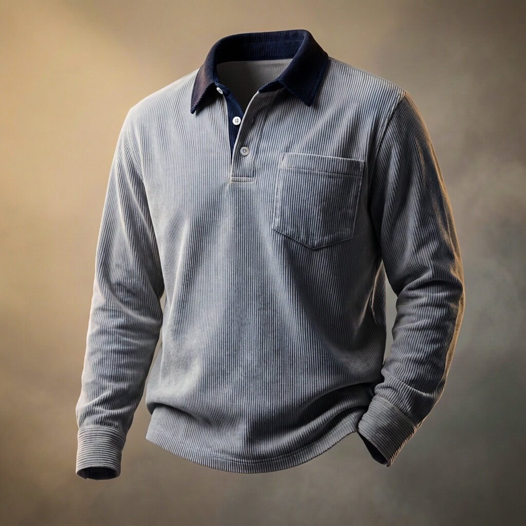 Scott Corduroy Long Sleeve Polo - By Qivii