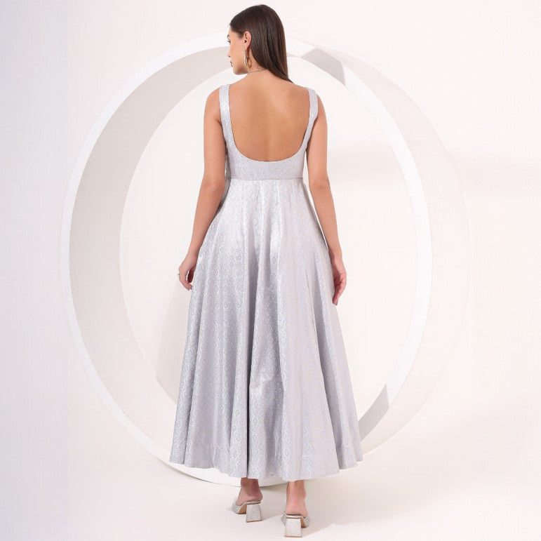 Powder Blue Brocade Anarkali Gown - qivii