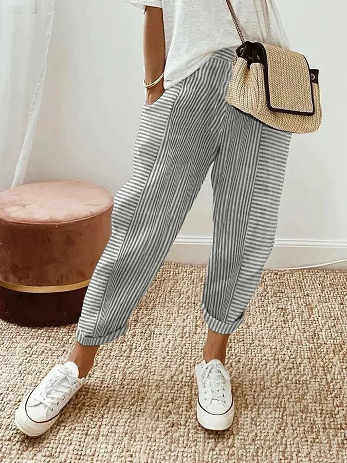 Amynelle | Striped Pants Loose Fit Cropped Summer Pants by Qivii