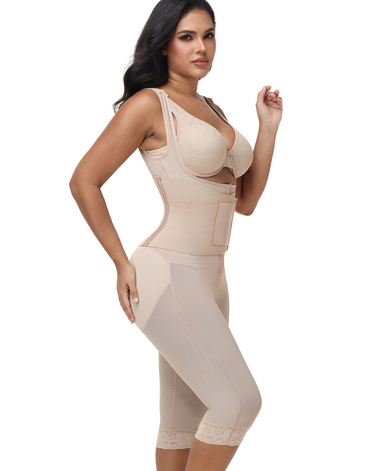 Double Compression Tummy Control Mid-length Shapewear with Detachable Waist Trainer