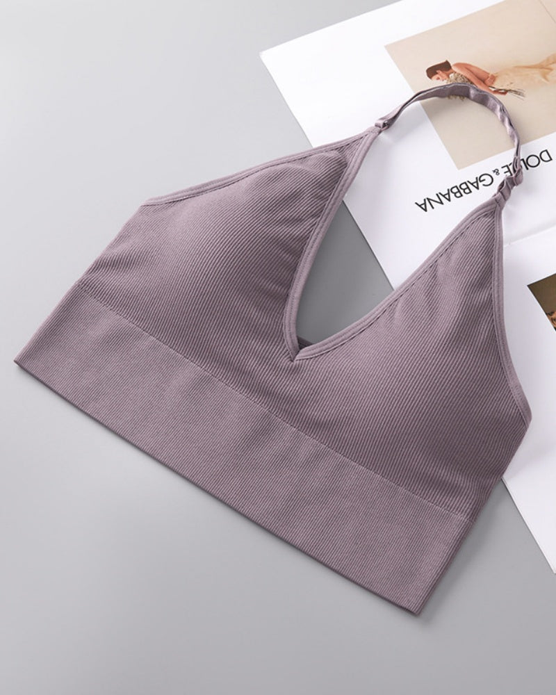 Deep V Sexy Halter Neck Backless Triangle Cup Wireless Bra