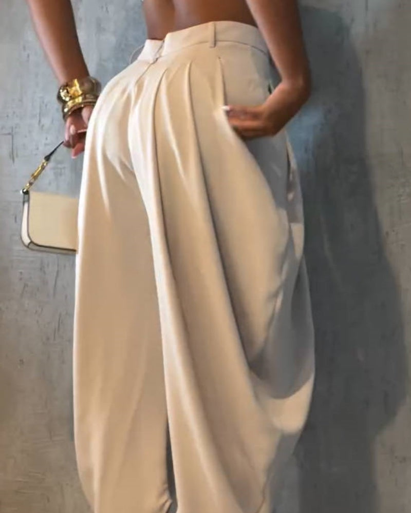 Shapshe® Leisure High Waisted Pleated Wide Leg Harem Pants - By Qivii