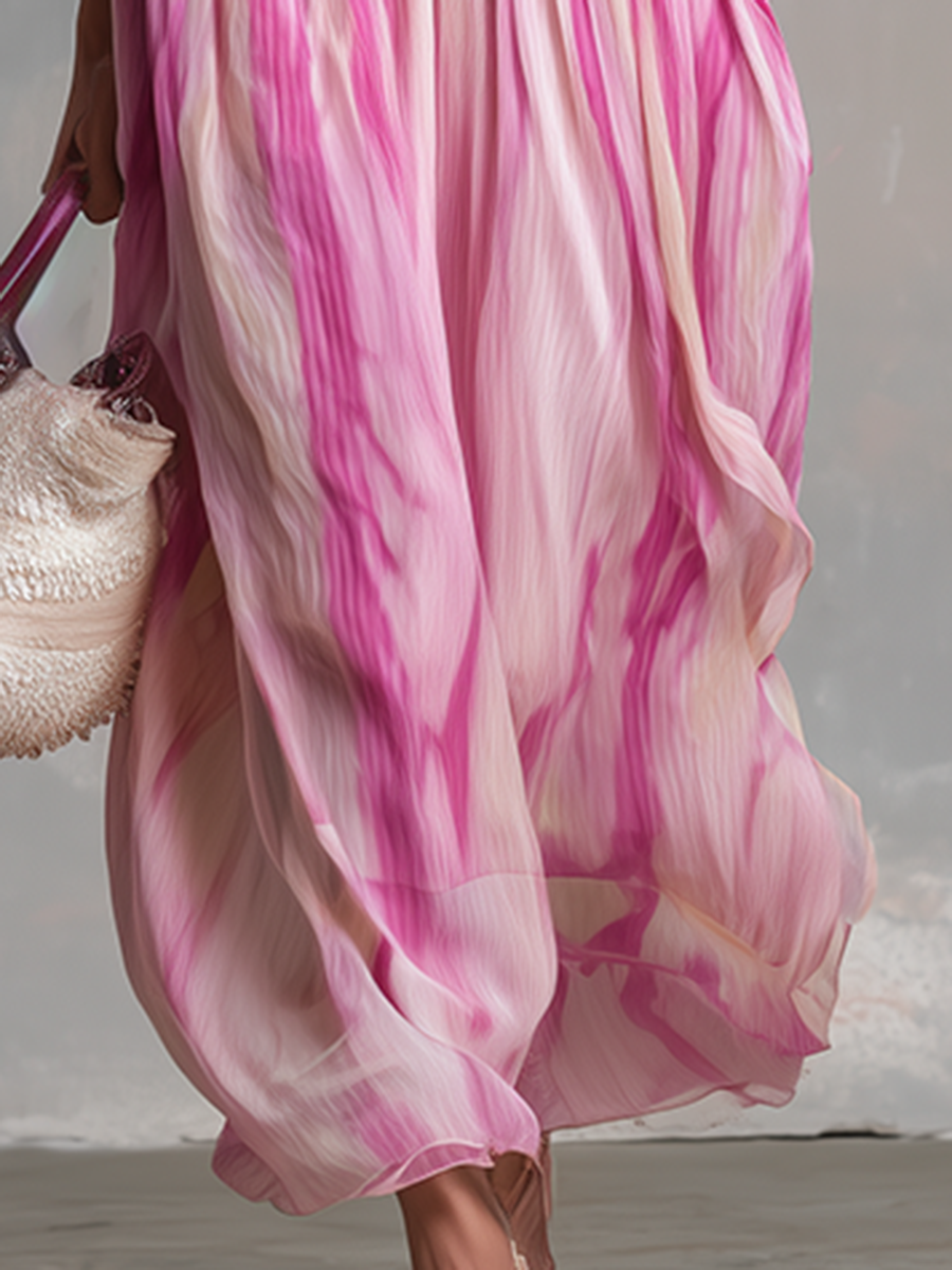 Casual And Flowy Striped Printed Chiffon Long Skirt
