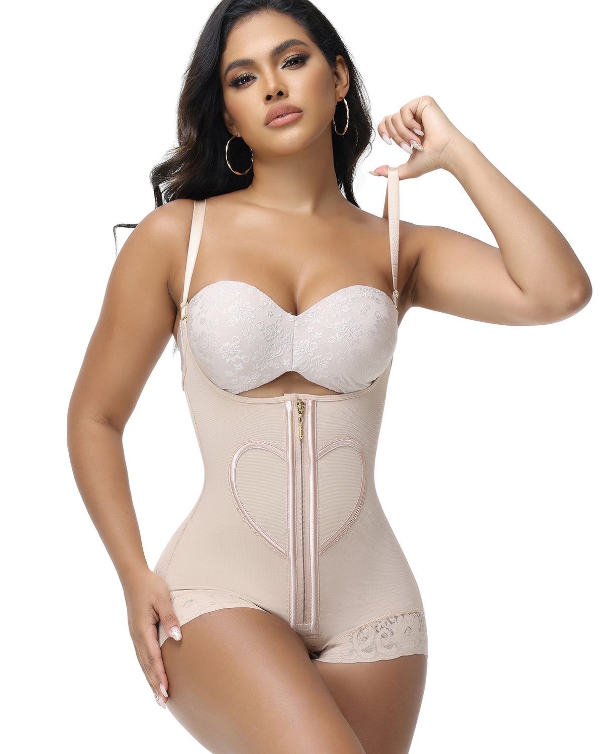 Shapshe® Heart Pattern Zipper Briefs Shapewear Bodysuit (Pre-Sale)