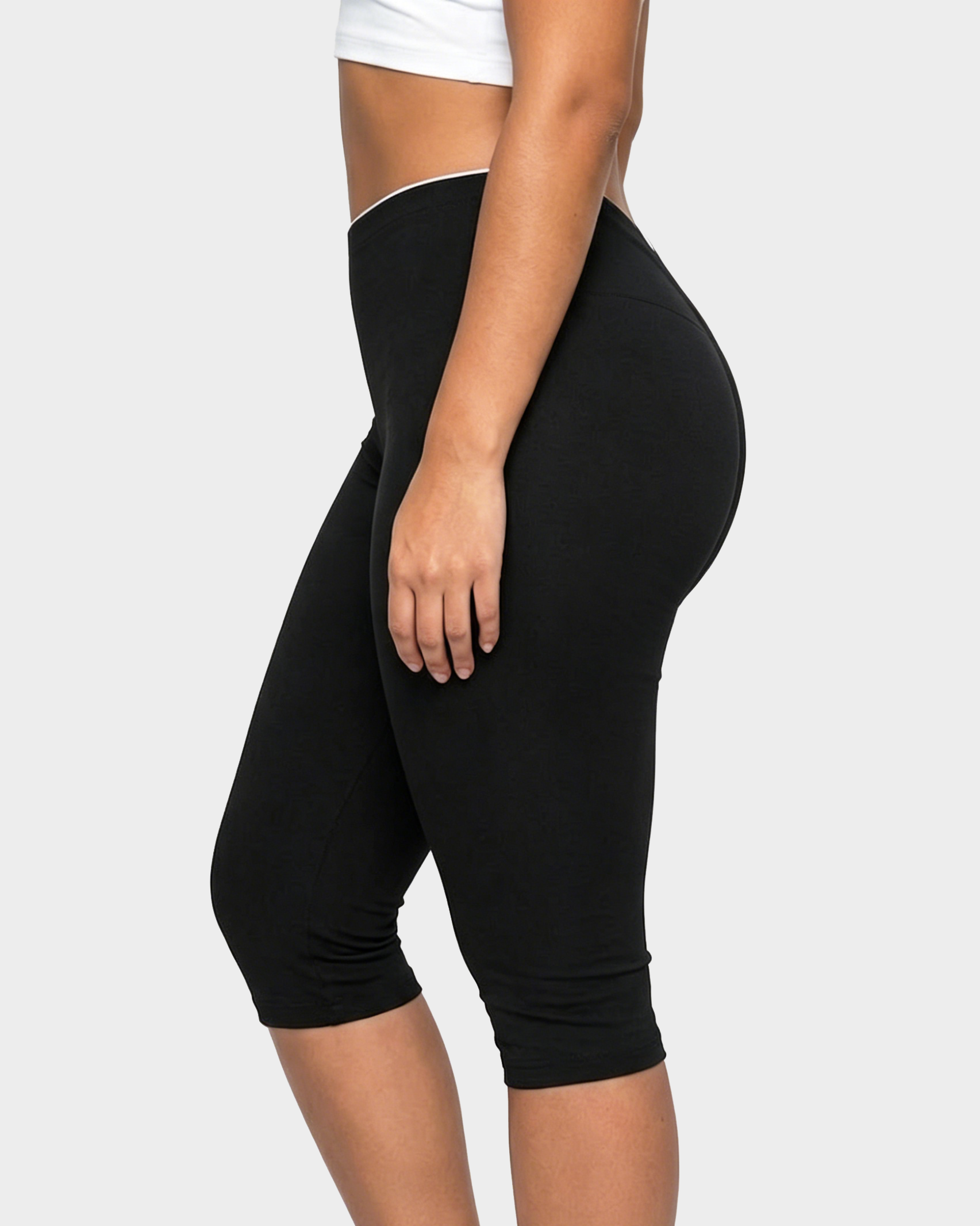 V Ruched Back High Waist Butt Lifting Capri Leggings - By Qivii