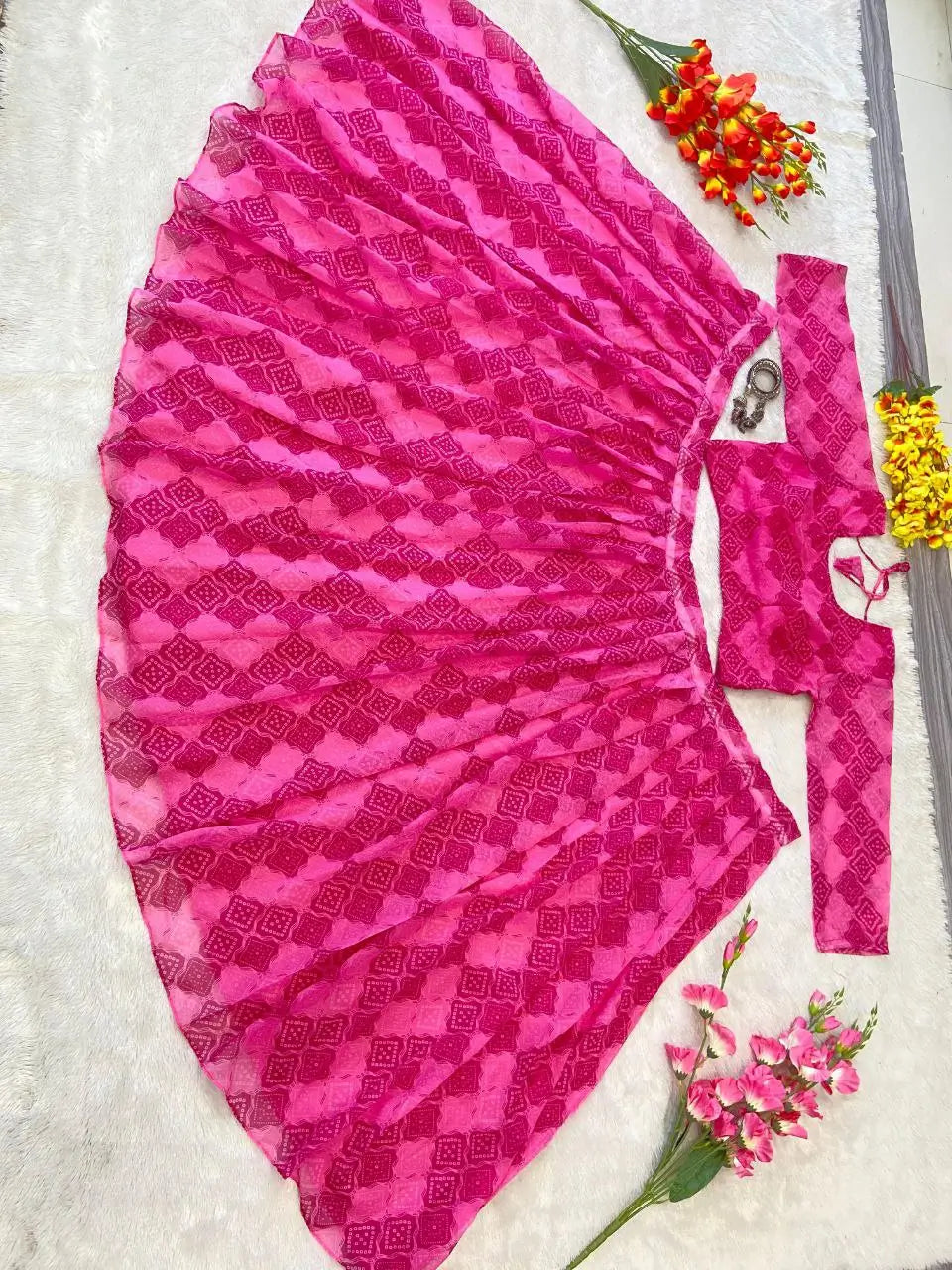 Pink Georgette Digital print With Net Dupatta Lehenga Choli | Ready To Wear - qivii