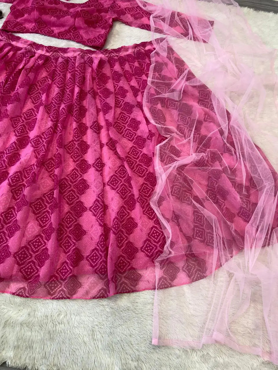 Pink Georgette Digital print With Net Dupatta Lehenga Choli | Ready To Wear - qivii