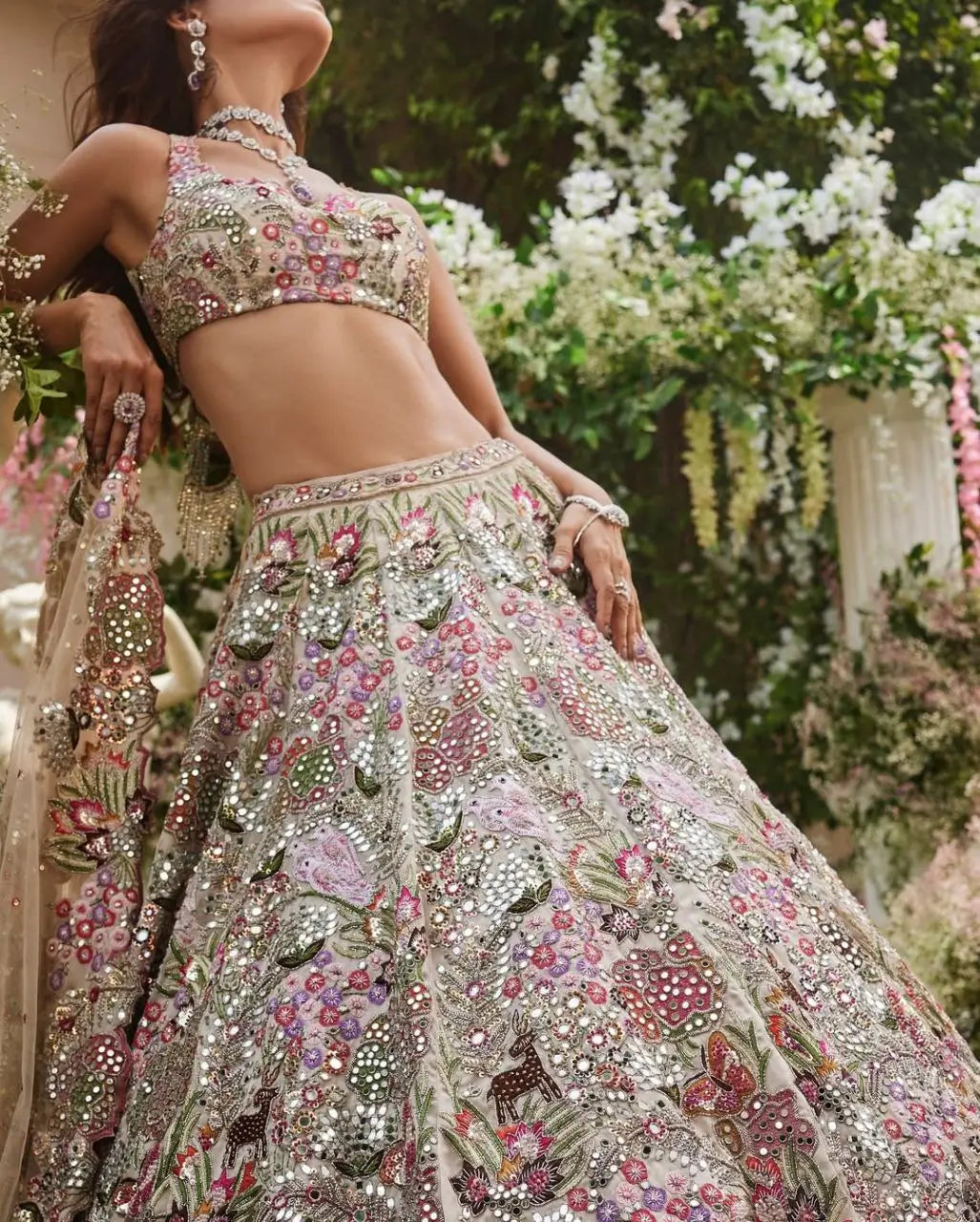 Multi Color Georgette Lehenga With Thread Embroidery Coding Zari Heavy Sequins Work | Ready To Wear - qivii