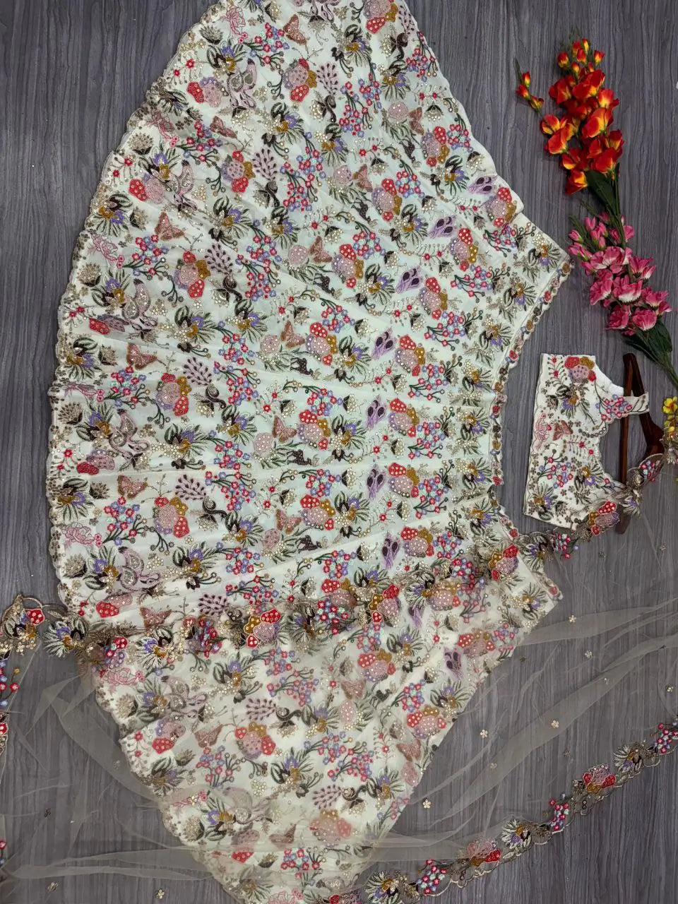 Multi Color Georgette Lehenga With Thread Embroidery Coding Zari Heavy Sequins Work | Ready To Wear - qivii