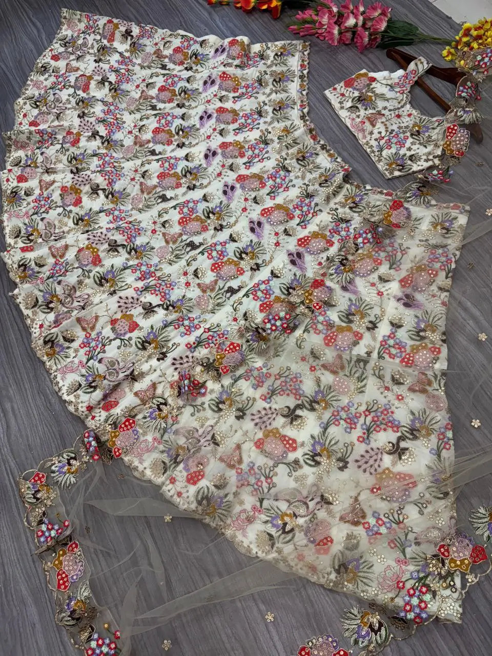 Multi Color Georgette Lehenga With Thread Embroidery Coding Zari Heavy Sequins Work | Ready To Wear - qivii