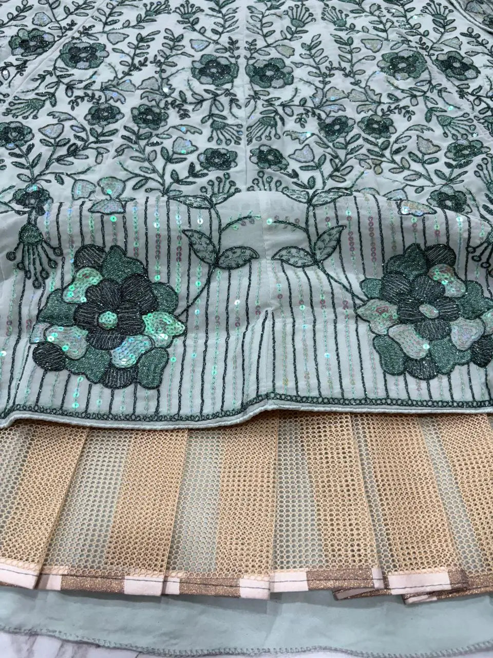 Light Green Georgette Lehenga With Thread Dori Heavy Sequins Embroidery Work - qivii