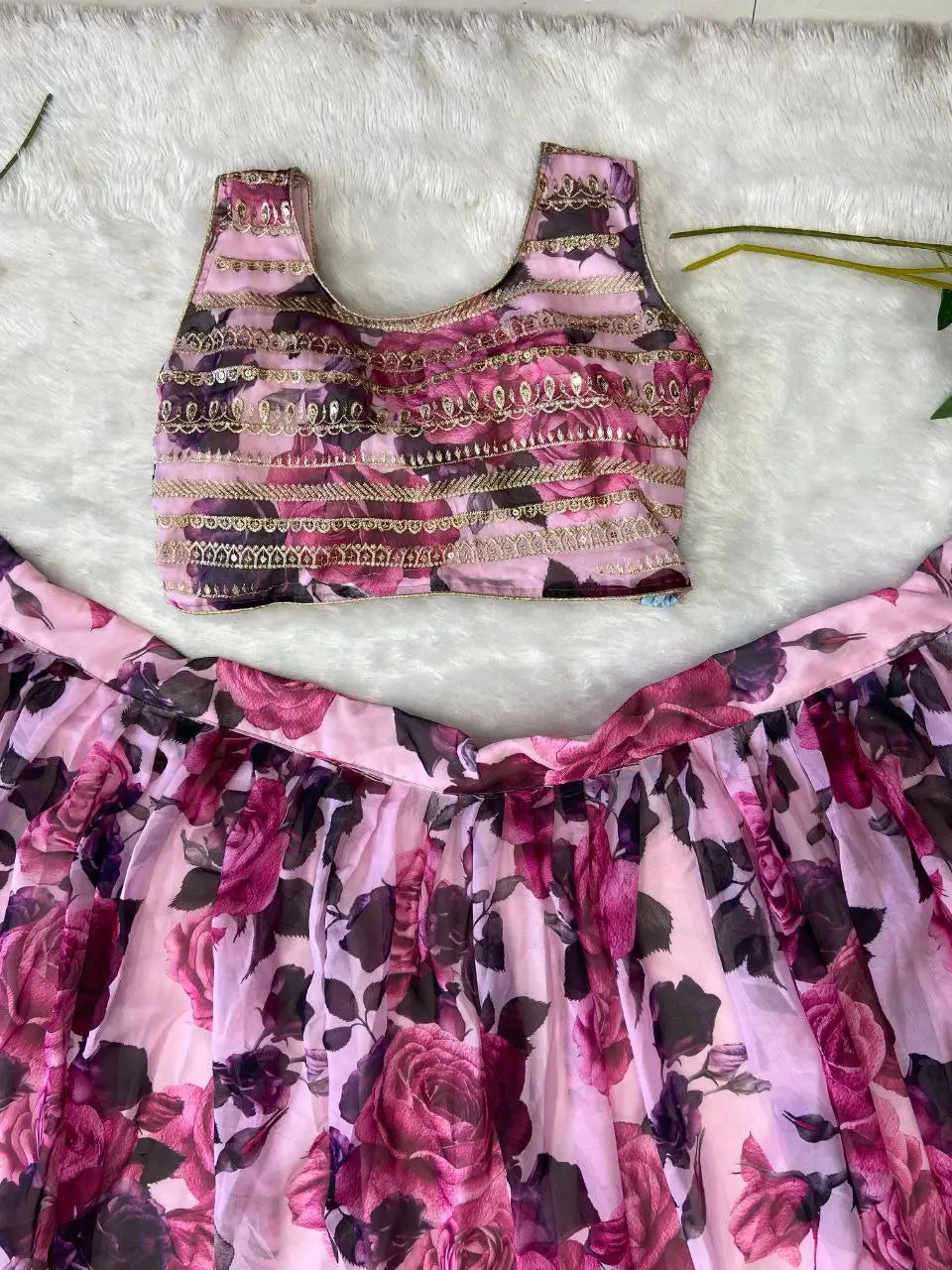 Soft Pink Floral Print With Zari Sequins Work Party Wear Lehenga - qivii