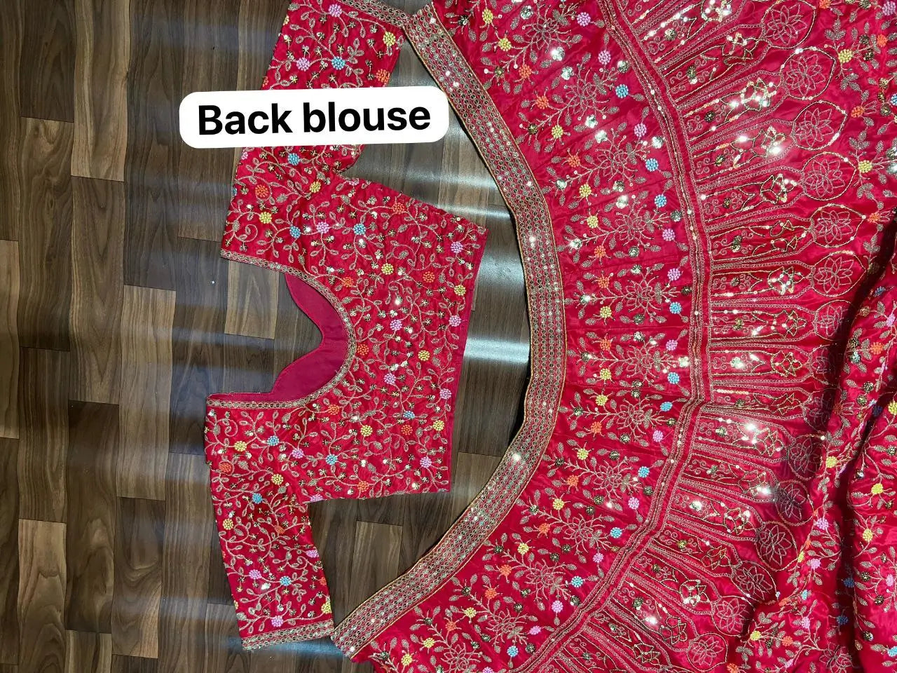 Pinkish Red Satin Lehenga With Multi Thread Heavy Sequins Embroidery Work - qivii