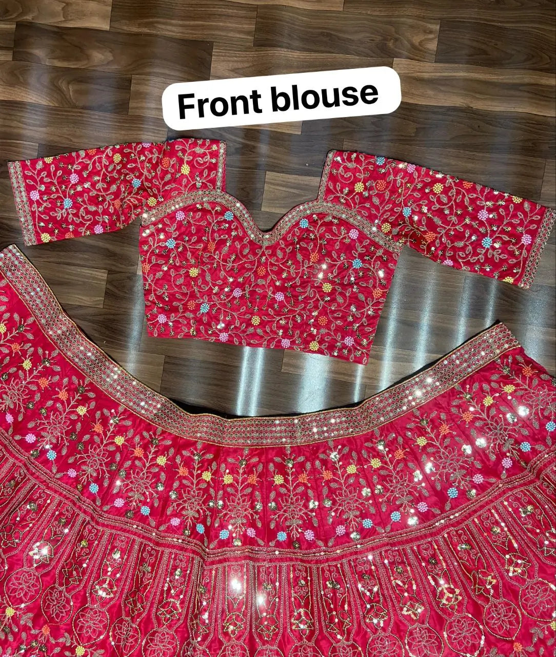 Pinkish Red Satin Lehenga With Multi Thread Heavy Sequins Embroidery Work - qivii