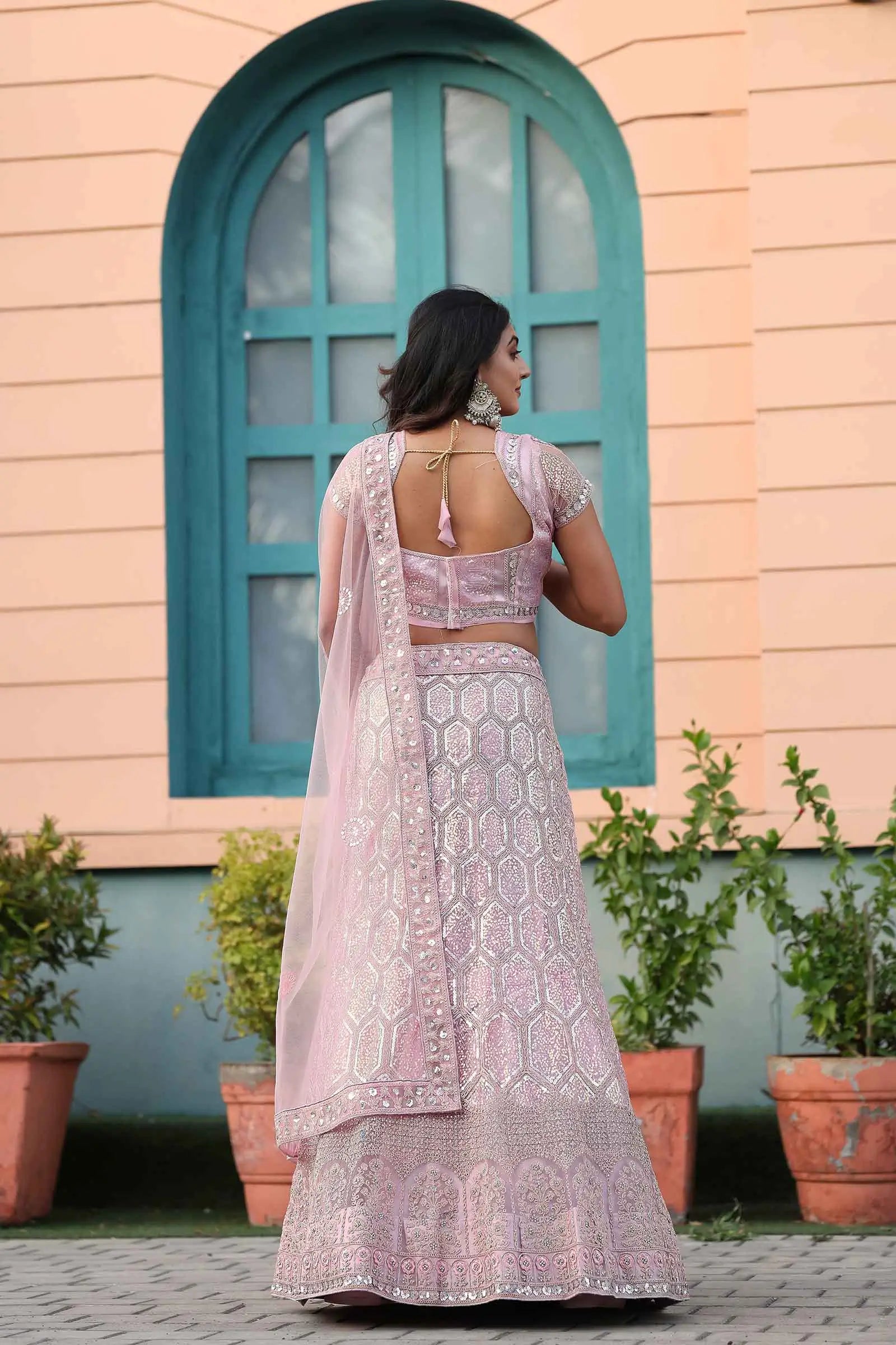 Light Pink Net Lehenga With Embroidery Glitter Dori And Heavy Sequins Work | Ready To Wear - qivii