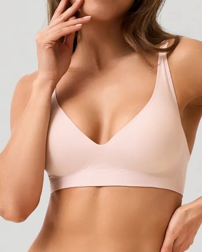 Seamless V-Neck Wireless Push Up Bra