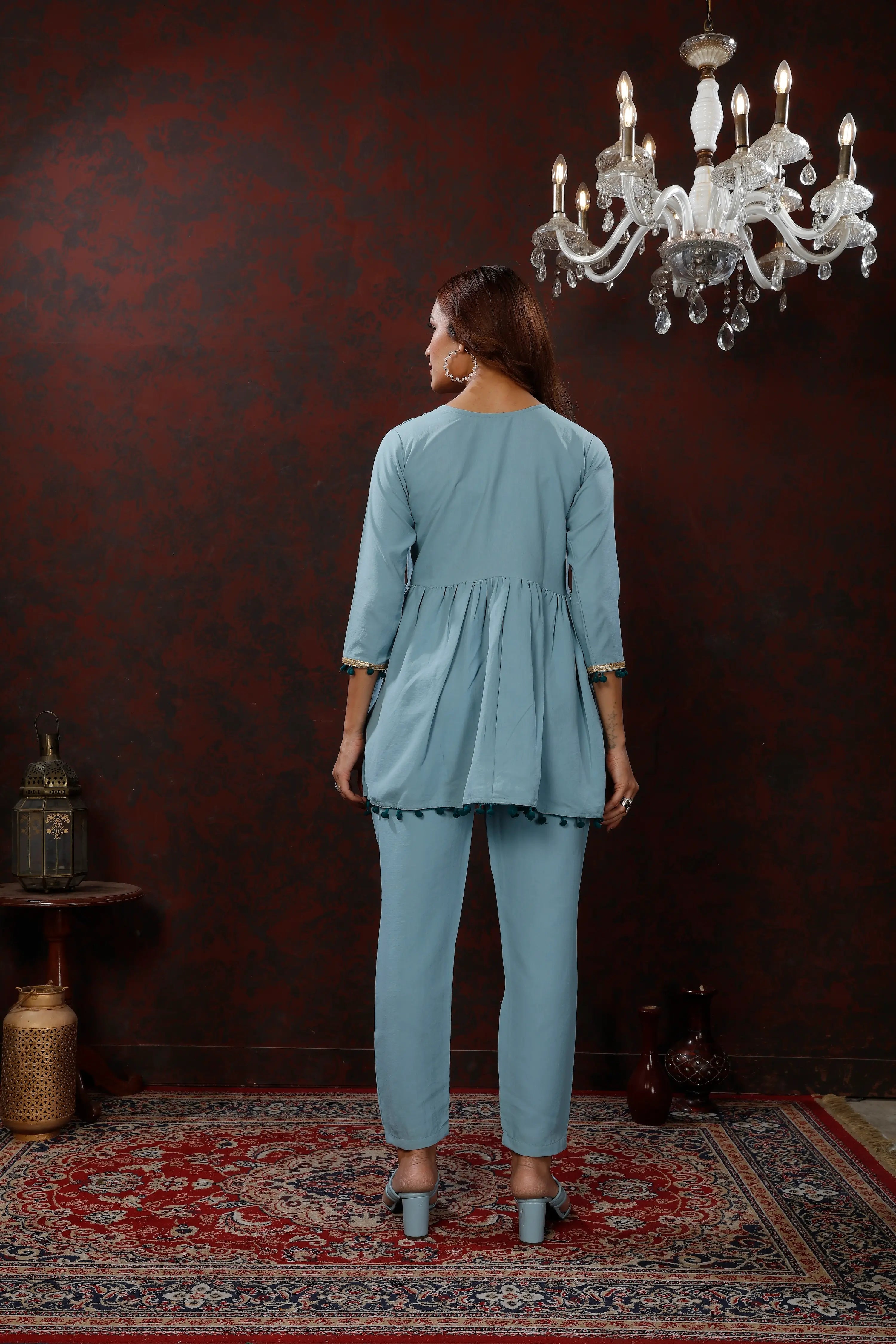 Cyan Cotton Co-ord Set - qivii