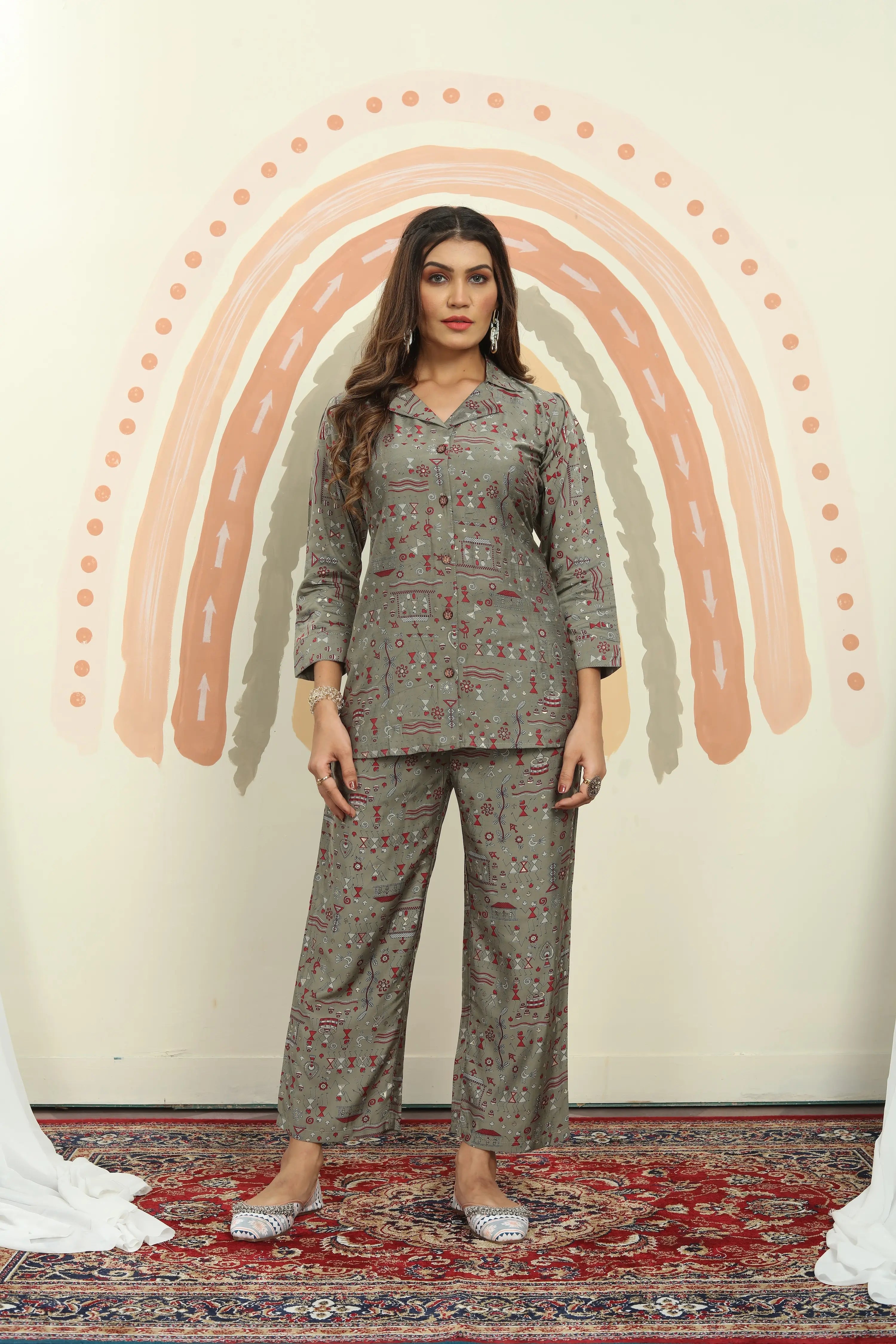 Olive Green Printed Co-ord Set - qivii