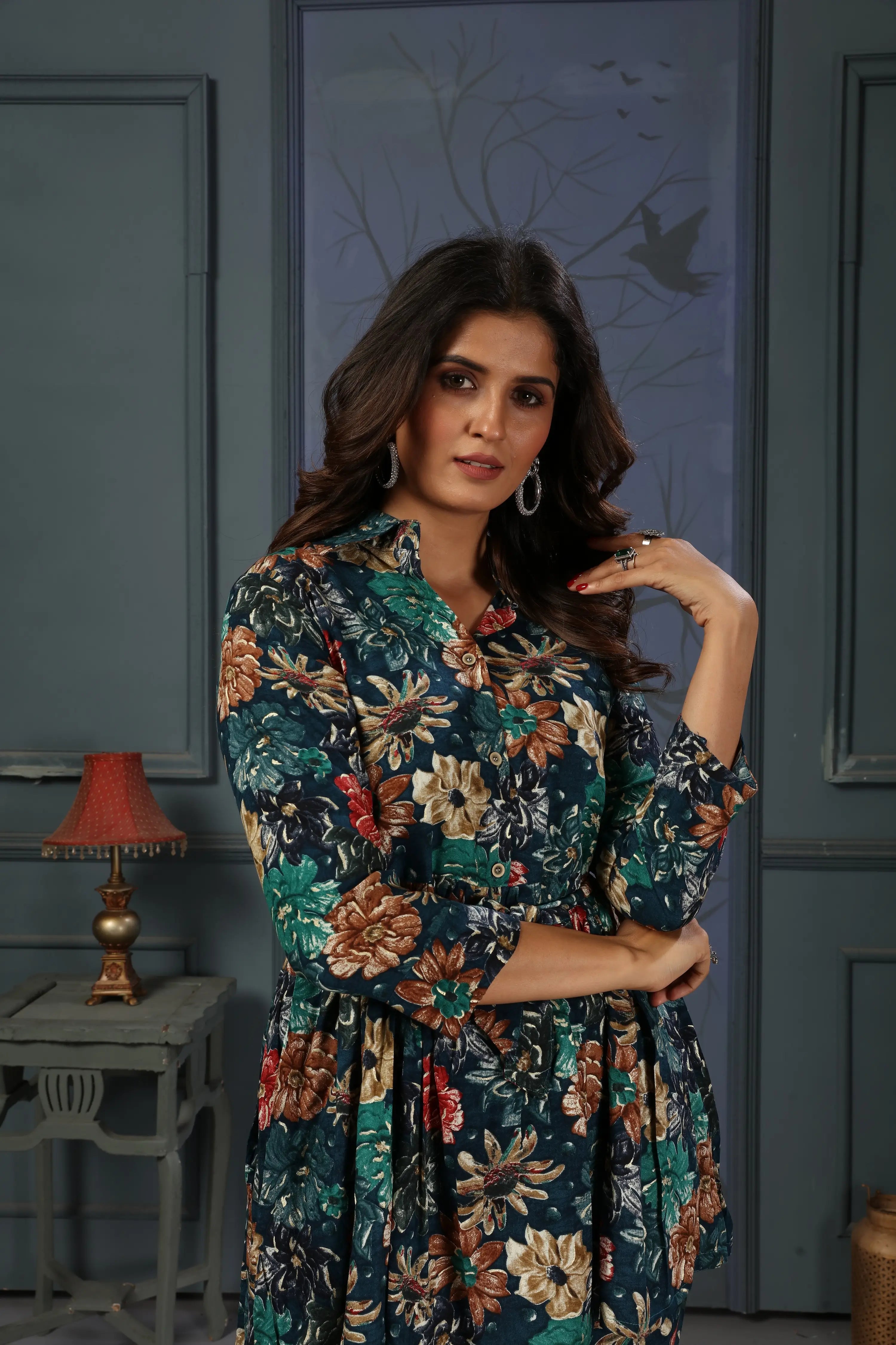 Dark Green Floral Print Co-ord Set - qivii