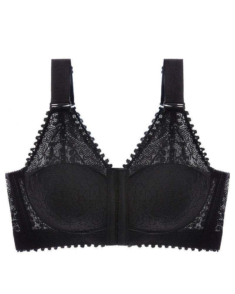 Anti-sagging Thin Minimizer Bras Full Cup Front Buckle Adjustable Wireless Lace Bra