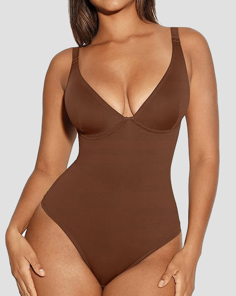 Compression Deep V Tummy Control Seamless Shapewear Bodysuit - By Qivii