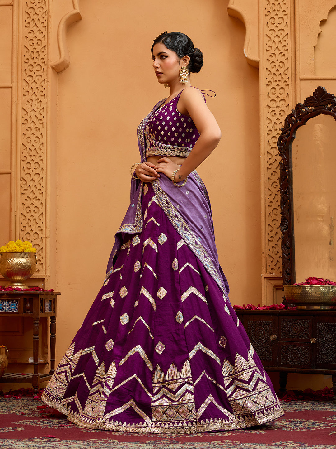 Burgundy- Silk Fabric Sequins embroidery Semi-Stitched Lehenga & Unstitched Blouse With Dupatta - qivii