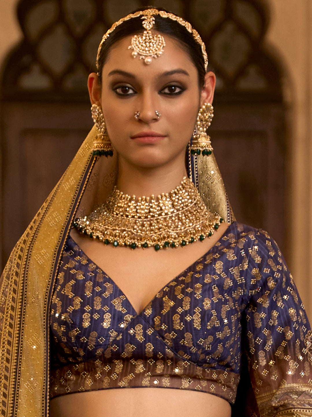 Blue-Golden Designer Silk Ready to Wear Lehenga Choli With Sparkle & Aari Mirror Work - qivii