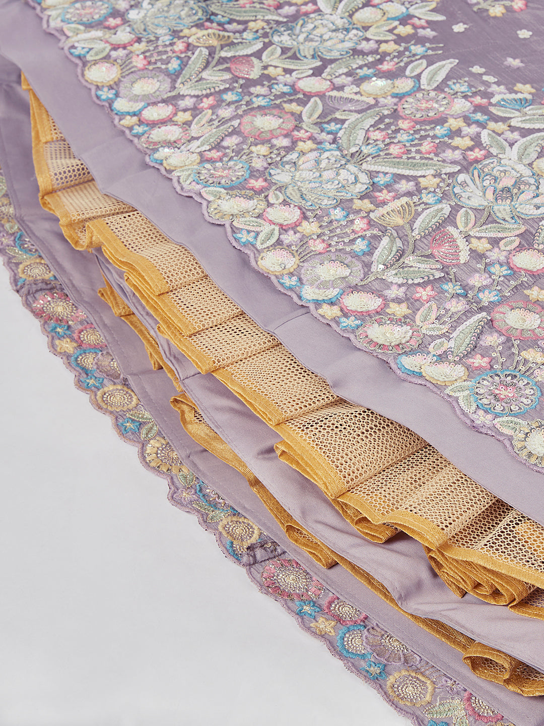 Lavender - Multi Color Chiffon Embroidered using Sequins,Thread & Coding Semi-Stitched Lehenga choli - qivii