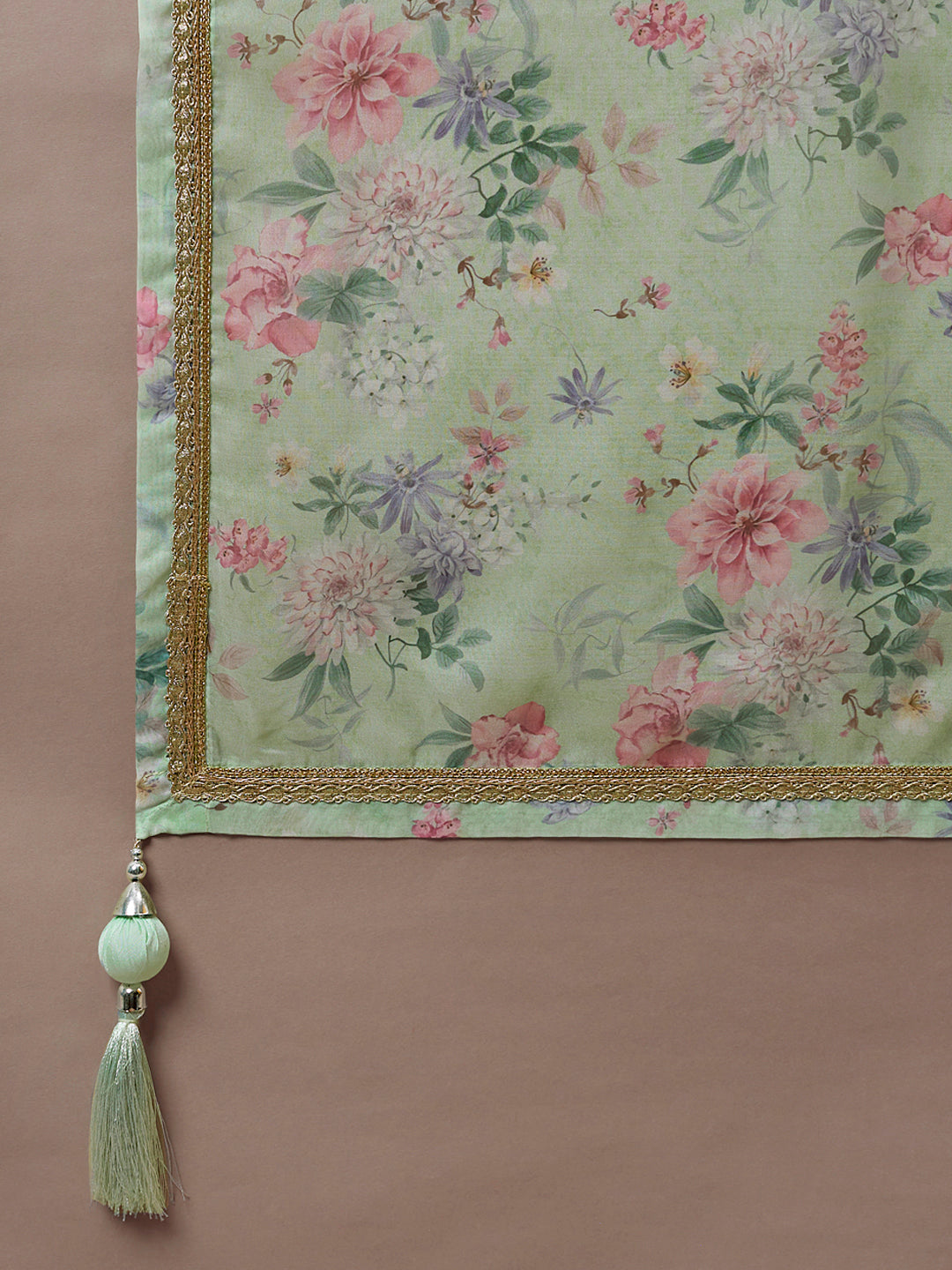 Lime Green Organza Floral Printed Semi-Stitched Lehenga choli - qivii