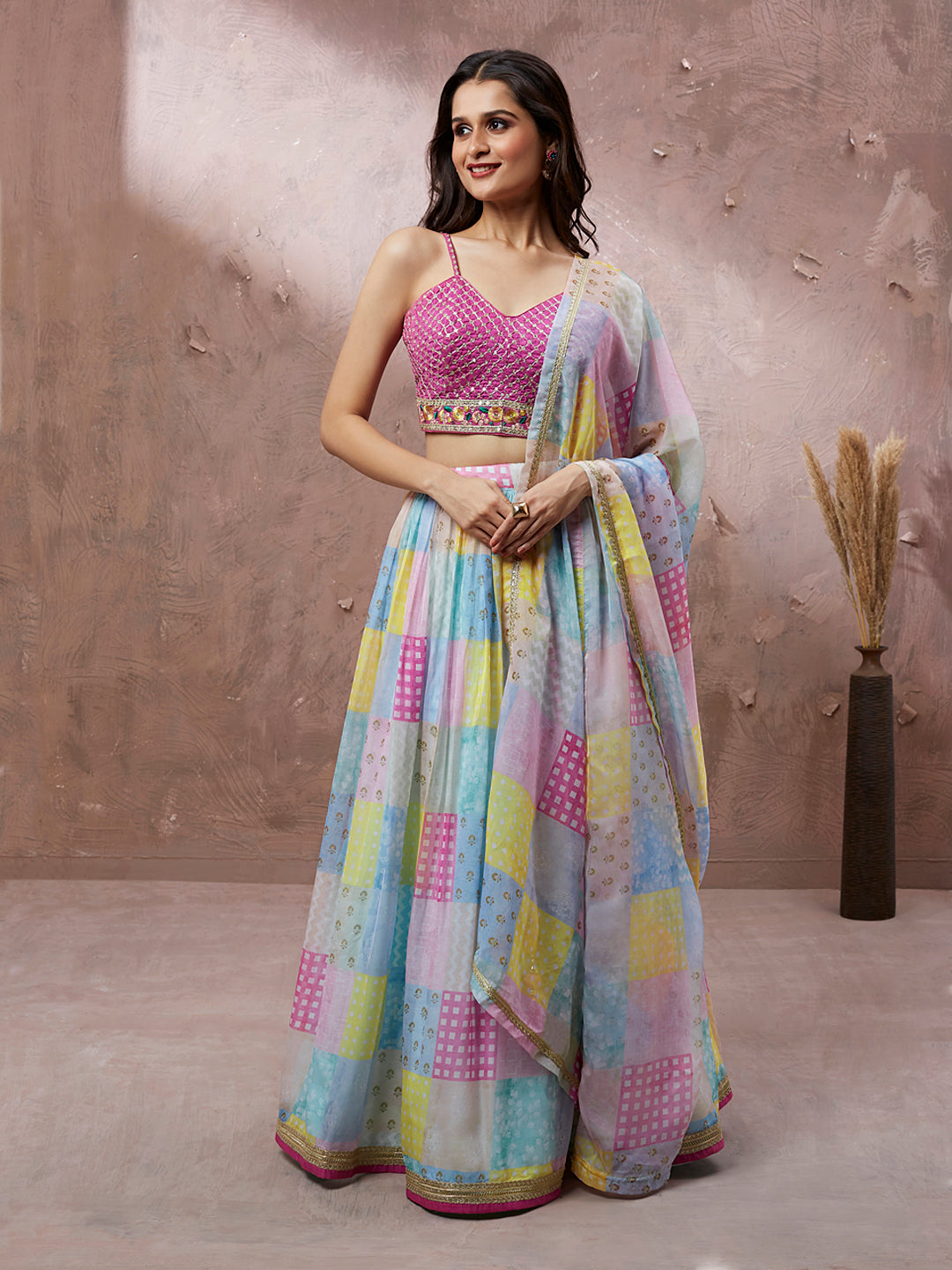 Multi-Color Organza Floral Printed Semi-Stitched Lehenga choli - qivii