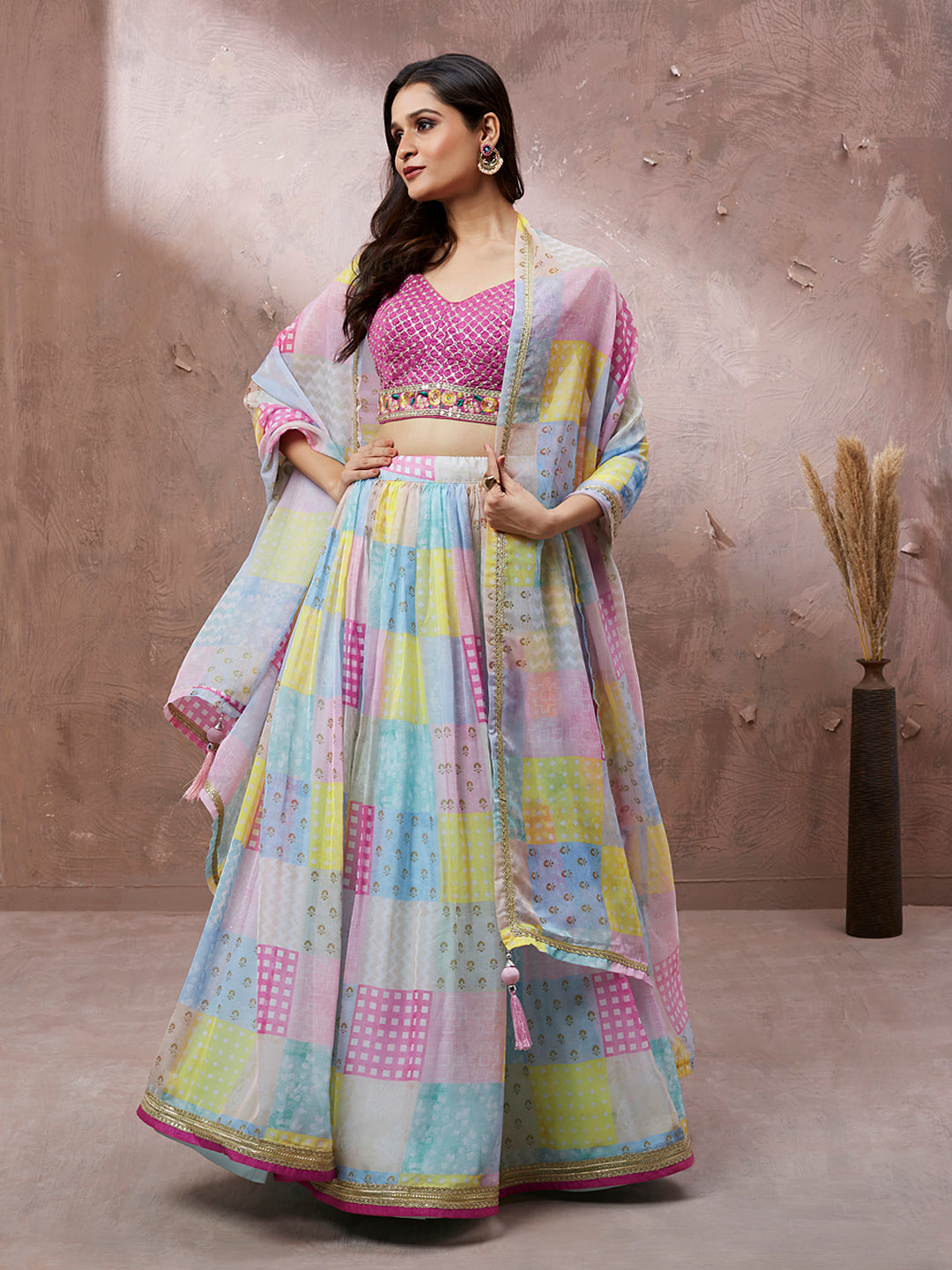 Multi-Color Organza Floral Printed Semi-Stitched Lehenga choli - qivii