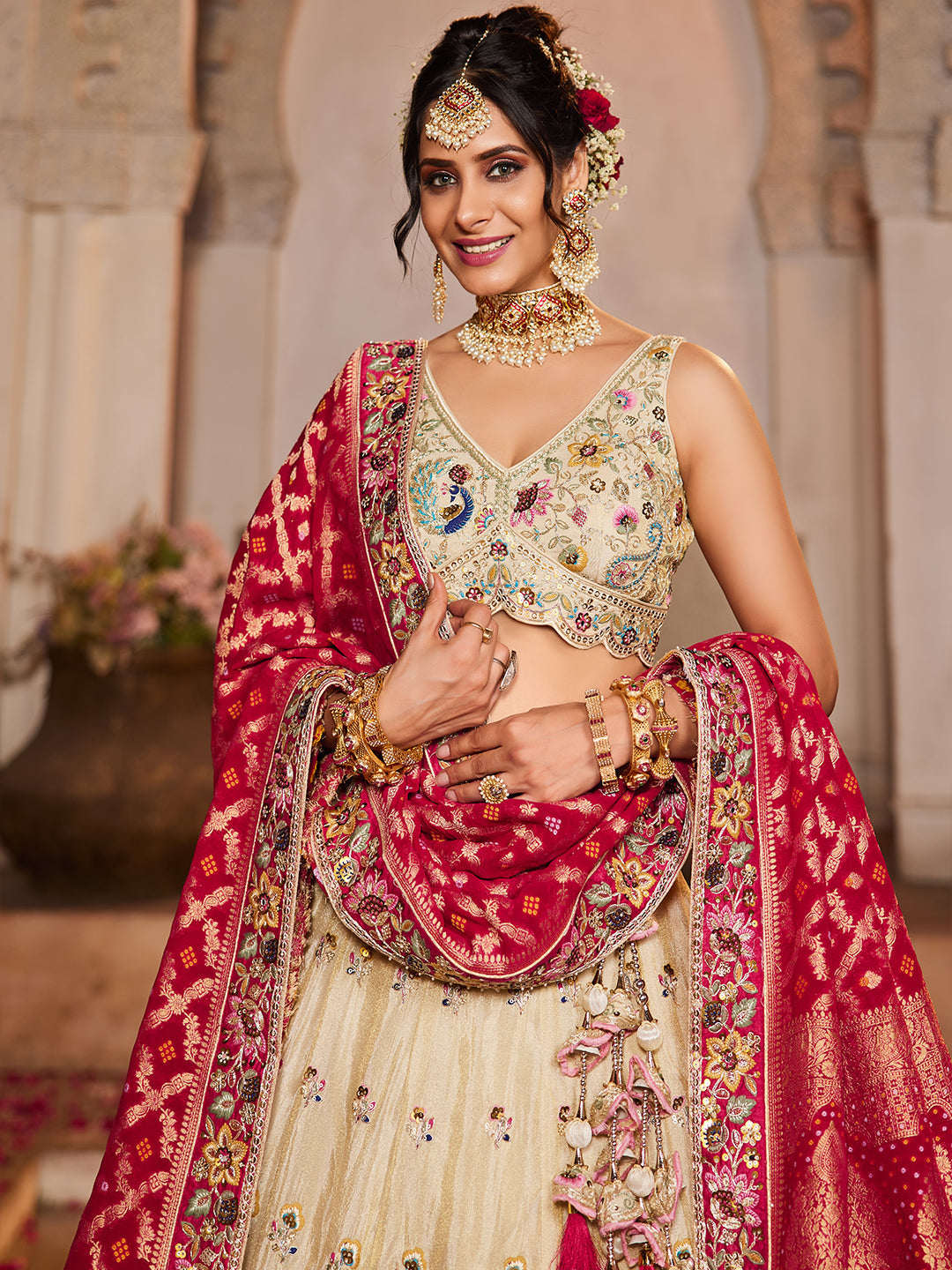 PINK - Tissue Fabric Sequinse embroidery Semi-Stitched Lehenga choli & Dupatta - qivii