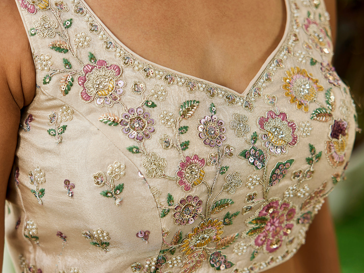 PINK - Tissue Fabric with Sequinse & Thread embroidery Semi-Stitched Lehenga choli & Dupatta - qivii