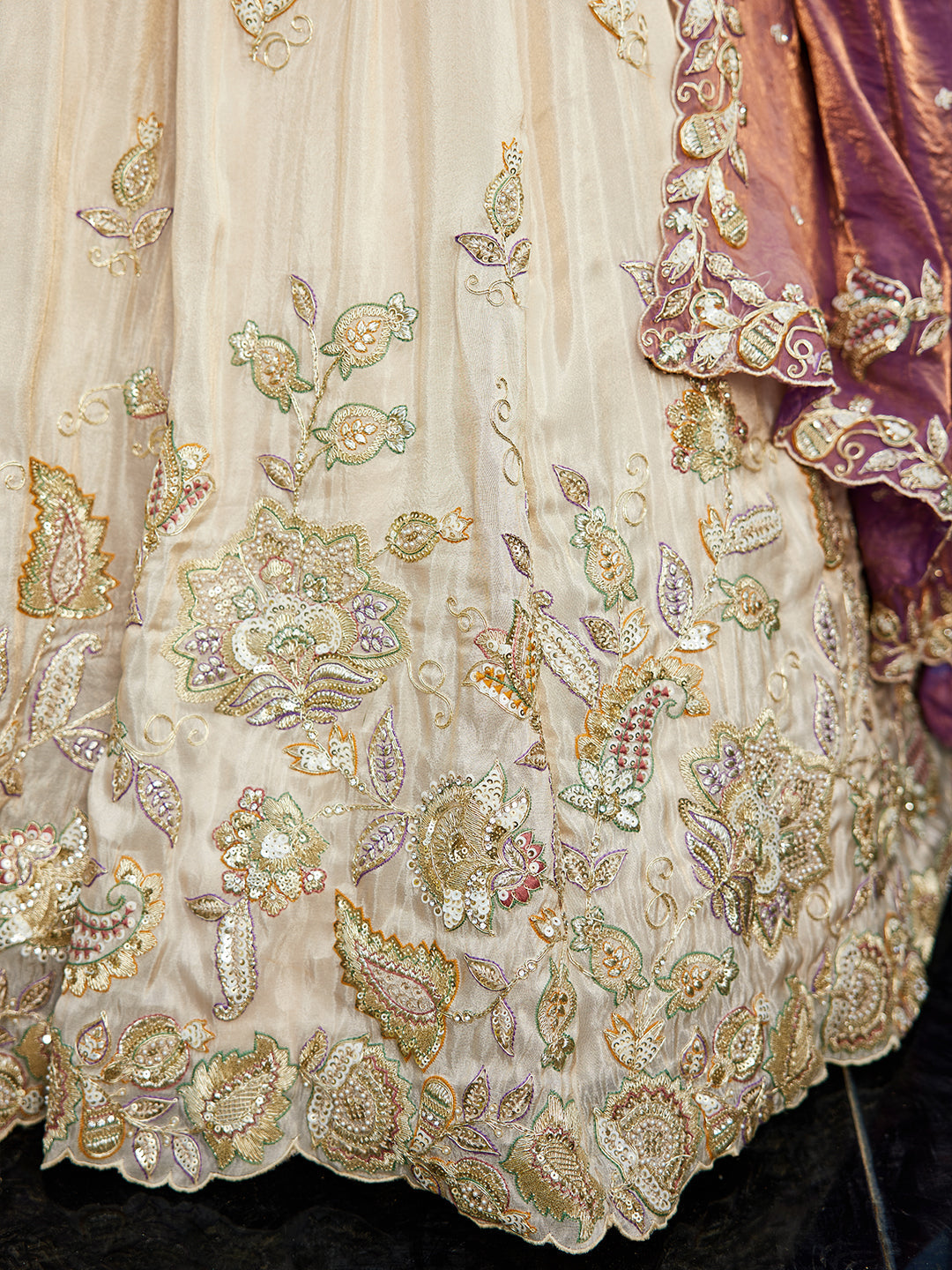 PURPLE - Tissue Fabric with Sequinse & Thread embroidery Semi-Stitched Lehenga choli & Dupatta - qivii