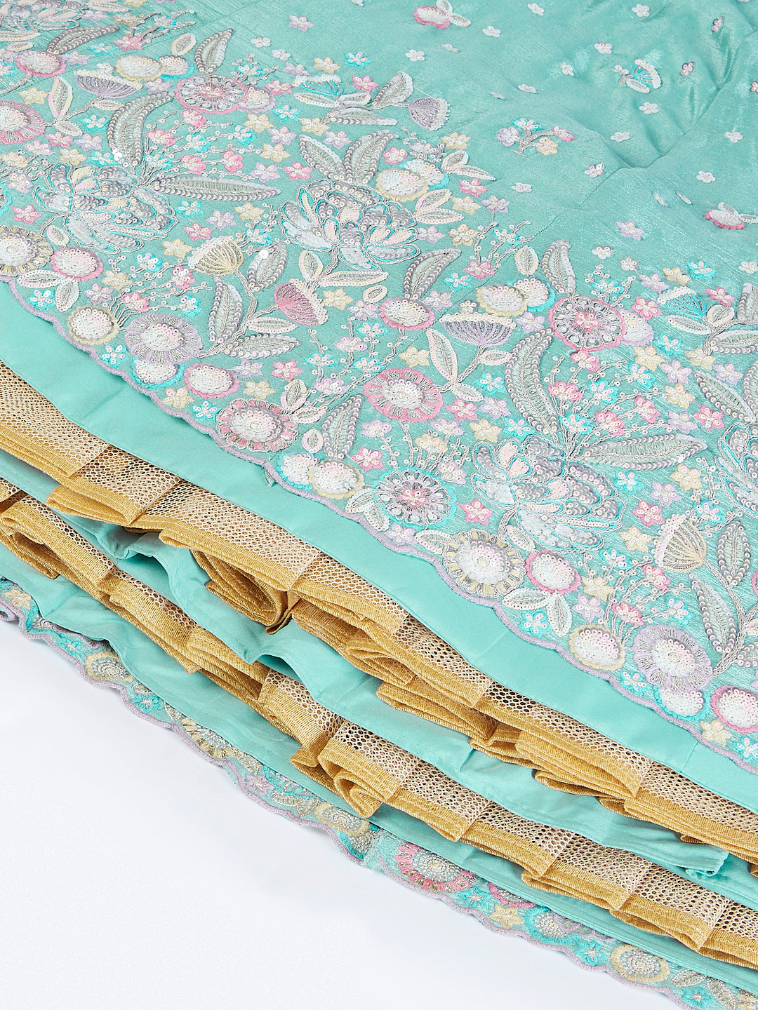 Seagreen - Multi Color Chiffon Embroidered using Sequins,Thread & Coding Semi-Stitched Lehenga choli - qivii