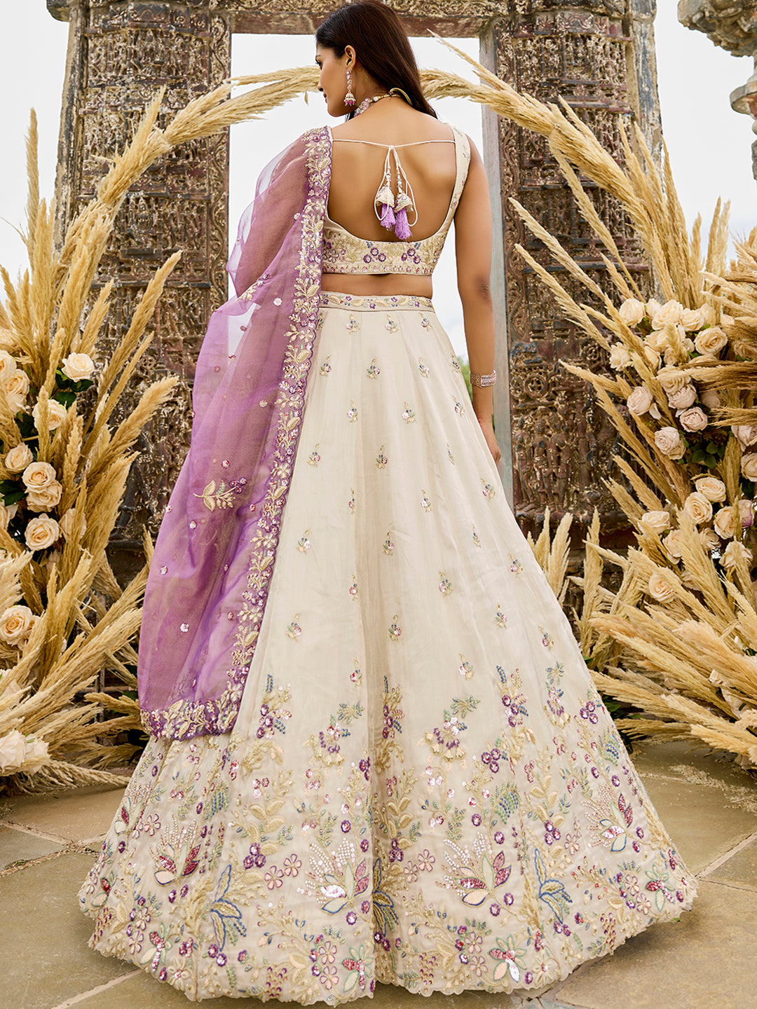 Purple Tissue Fabric Sequins Thread & Embroidery Ready to Wear Lehenga Choli & Dupatta
