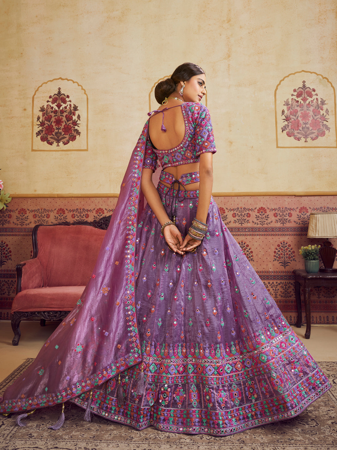 Lavender Color Organza Fabric Sequins embroidery Lehenga choli & Dupatta - qivii