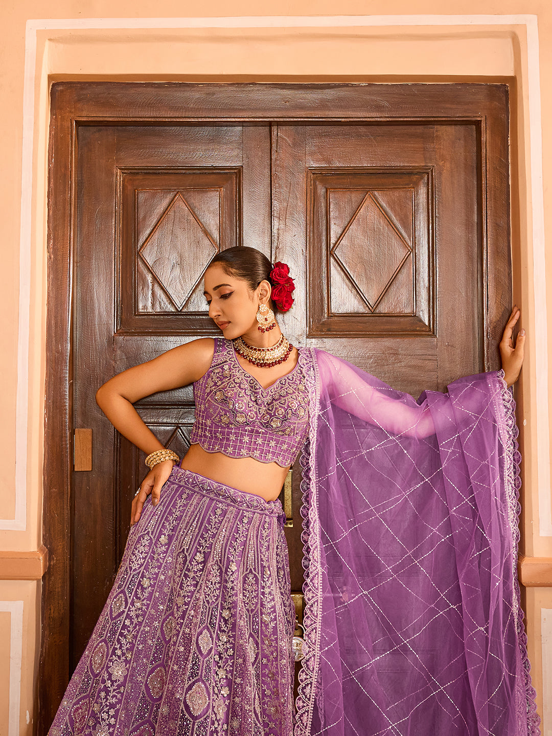 LAVENDER - Net Fabric Sequins embroidery Semi-Stitched Lehenga & Unstitched Blouse With Dupatta