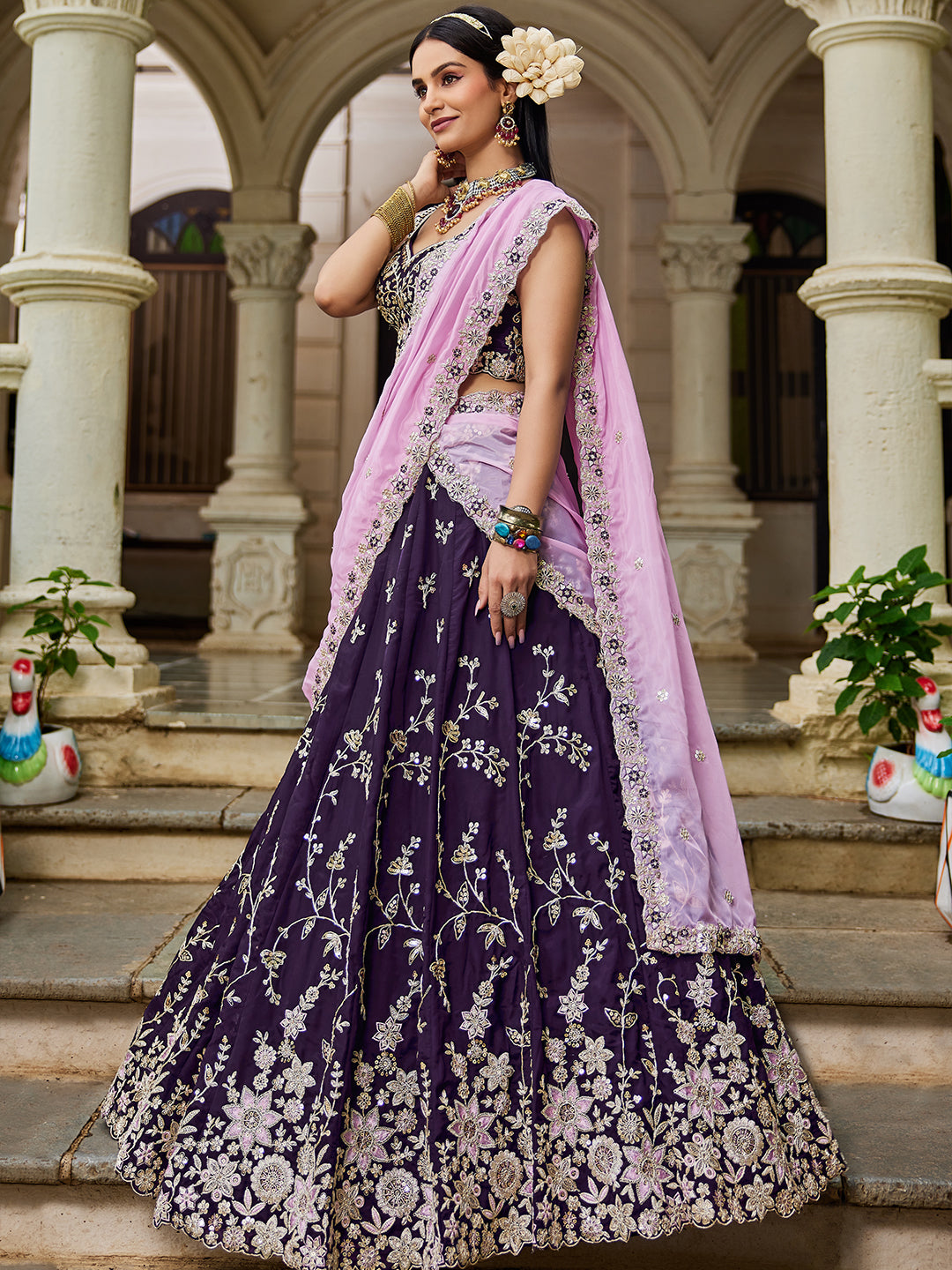 MAGENTA - Organza Sequinse embroidery Lehenga choli & Dupatta
