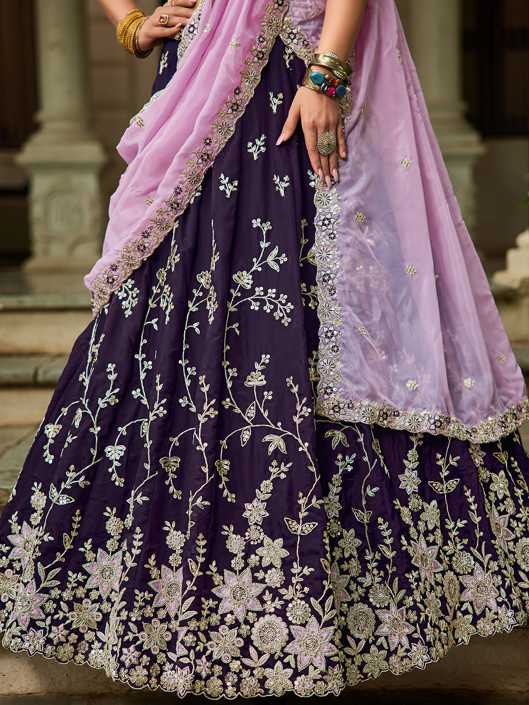 MAGENTA - Organza Sequinse embroidery Lehenga choli & Dupatta
