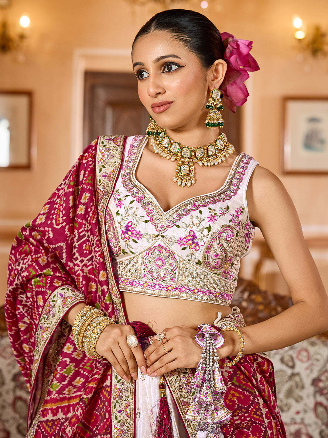 MAROON - Tissue Fabric Sequins embroidery Lehenga & Unstitched Blouse With Burgundy Color Dupatta