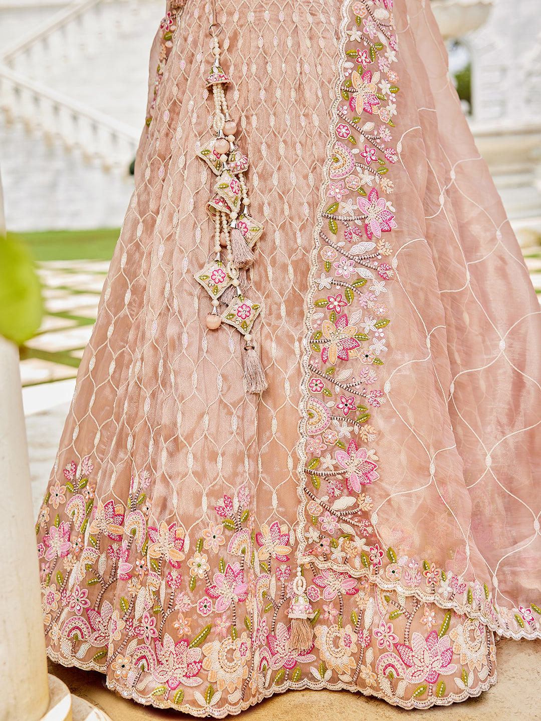 NUDE - Satin Silk Fabric Sequinned Embroidered Ready to Wear Lehenga Choli & Dupatta