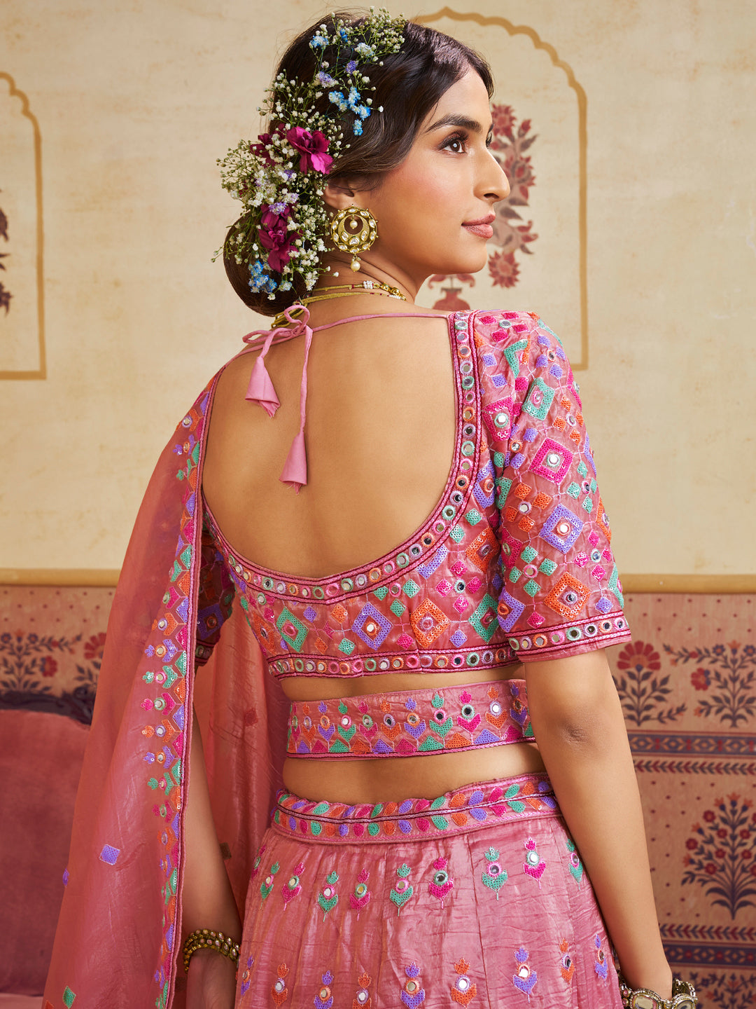 Pink Color Organza Fabric Sequins embroidery Lehenga choli & Dupatta - qivii