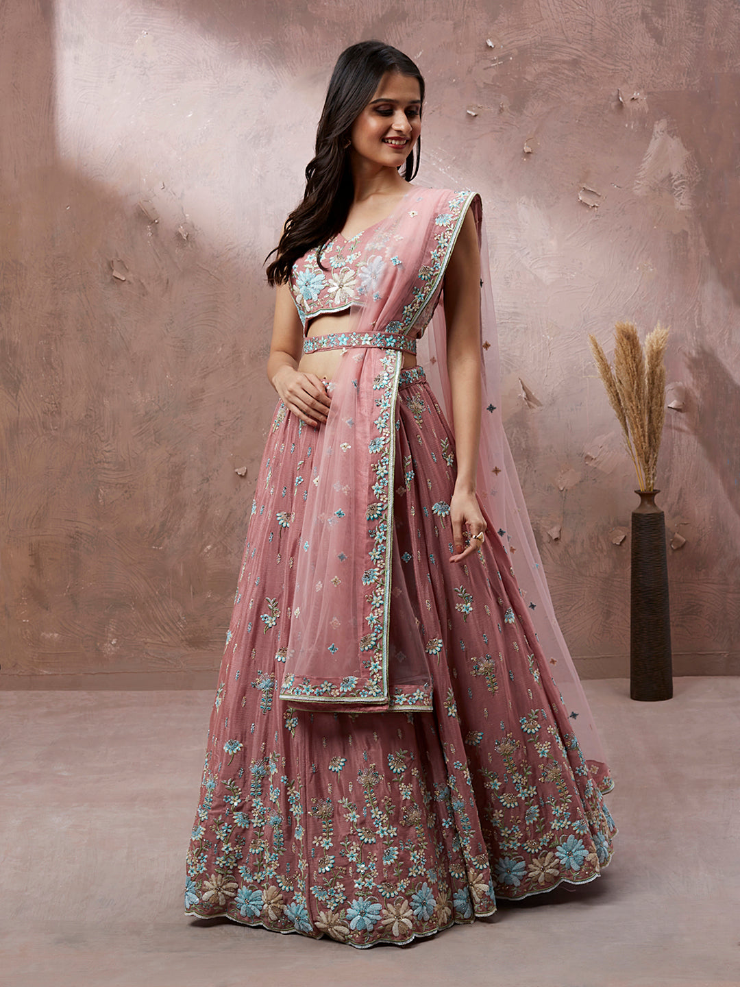 Pink - Georgette Sequins with Heavy Zarkan Embroidery Lehenga choli