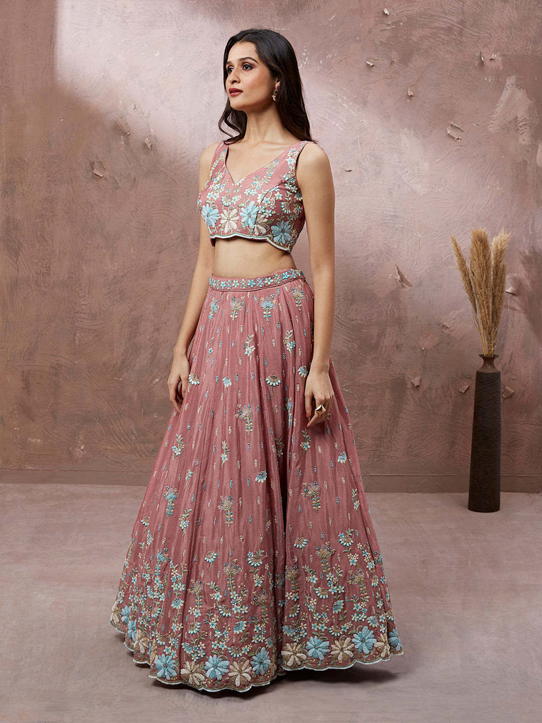 Pink - Georgette Sequins with Heavy Zarkan Embroidery Lehenga choli
