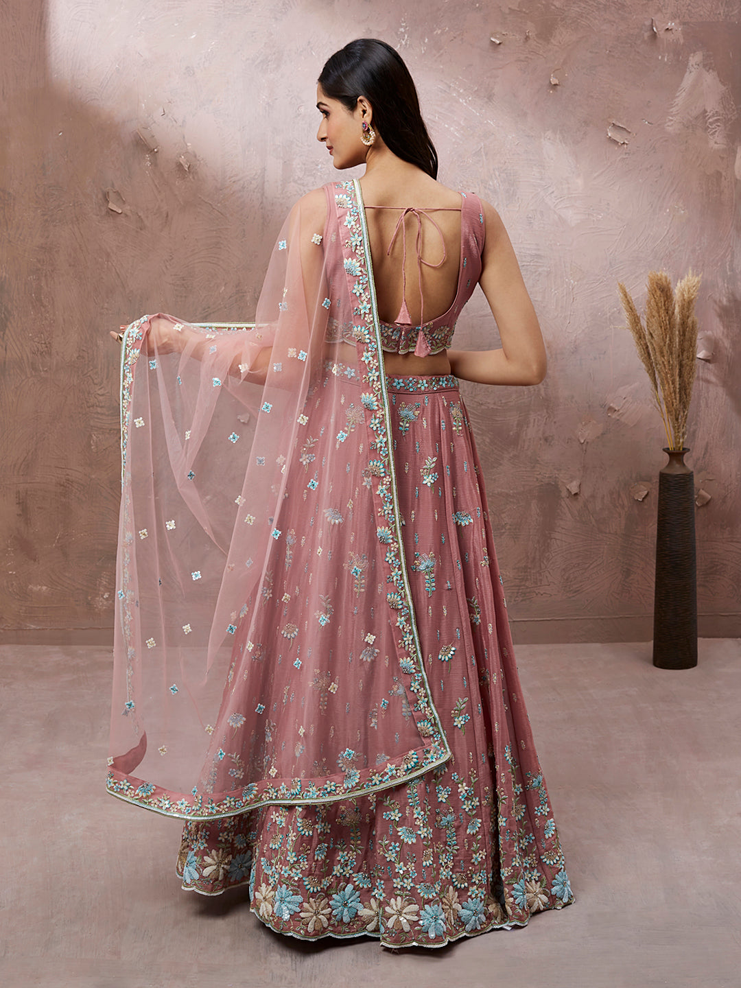 Pink - Georgette Sequins with Heavy Zarkan Embroidery Lehenga choli
